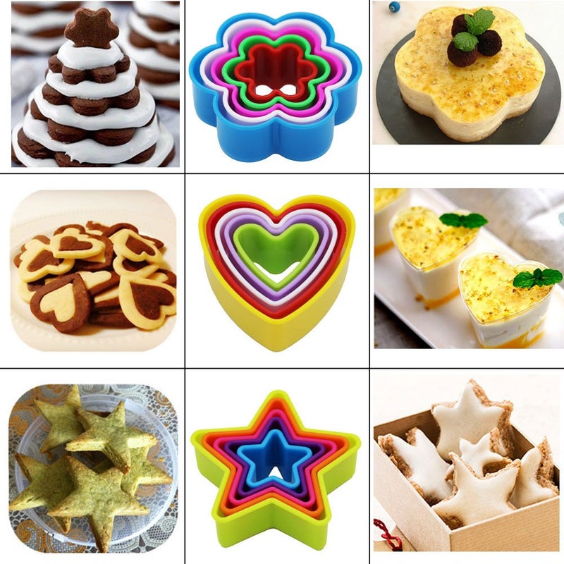 SOOKOO 32 PCS Cookie Cutter Set, Biscuit Cutter Set, Multi-size Sandwich Fondant Cake Fruit Vegetable Shapes Cutter Set (Square, Round, Star, Heart, Flower, Gingersnap) - Image 3